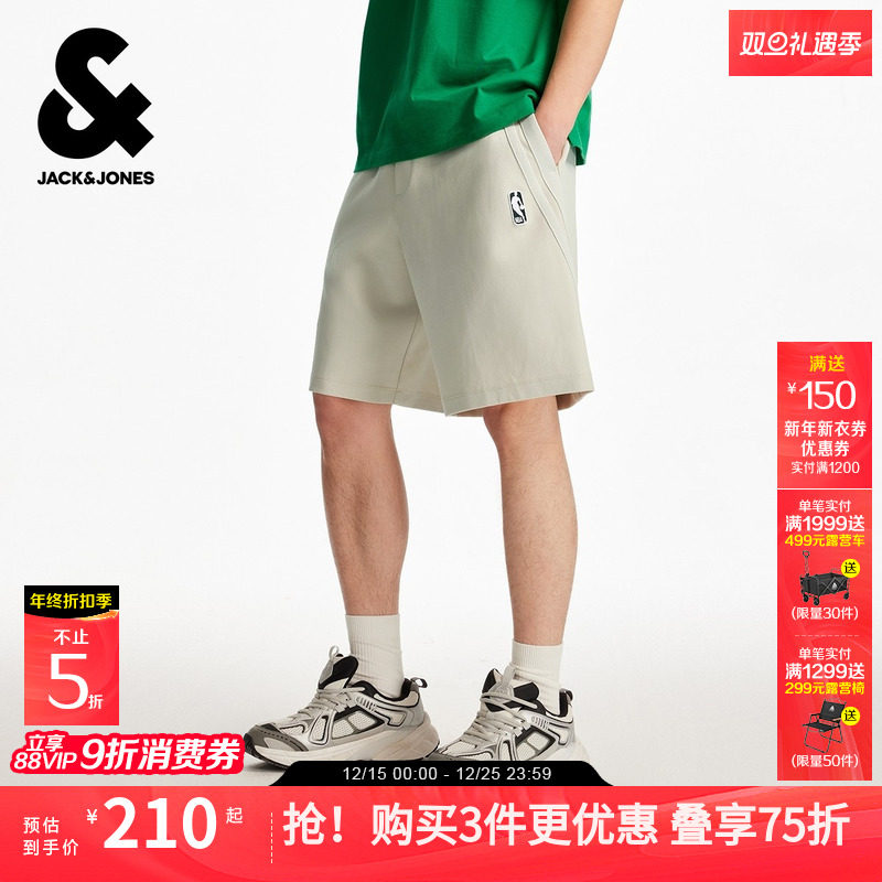 杰克琼斯男装NBA联名款字母印花logo松紧抽绳日常潮篮球短裤冬