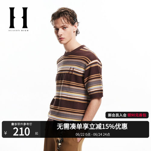 SEASONHIGH撞色条纹短袖半袖