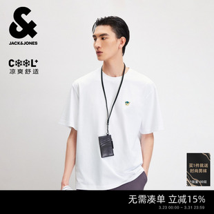 凉感 纯色宽松短袖 杰克琼斯男装 法斗犬刺绣打底衫 T恤 春夏新款