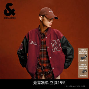 春季 杰克琼斯男装 红色宽松短飞行员夹克棒球服外套 飞行员夹克