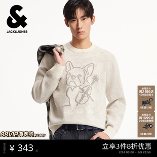 杰克琼斯男装春季毛衣直筒休闲舒适罗纹圆领百搭潮流字母刺绣上衣