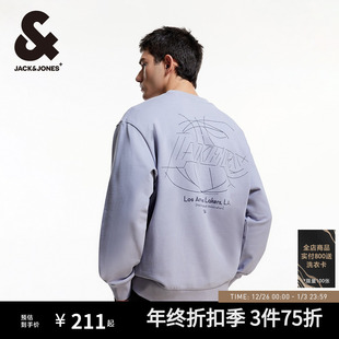 杰克琼斯男装 NBA联名湖人队篮球logo刺绣圆领卫衣 2025年秋冬新款