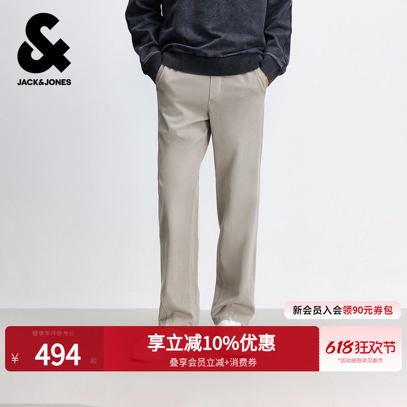 杰克琼斯男装休闲裤春季新款舒适贴布纯色抽绳腰长裤裤子夏薄款男