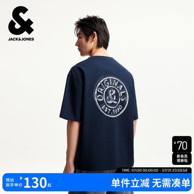 杰克琼斯男装夏季新款纯棉字母胶印潮流百搭三色可选宽松短袖T恤