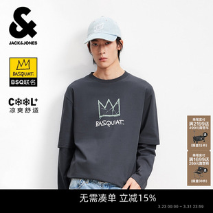 假两件T恤 男士 杰克琼斯男装 BSQ联名宽松长袖 打底衫 春夏新款