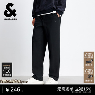 春季 子男士 休闲裤 黑色刺绣宽松紧腰头纯色长裤 卫裤 杰克琼斯男装