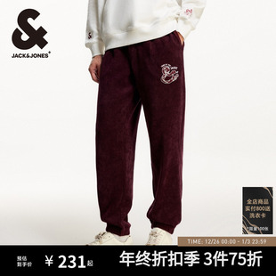 男士 杰克琼斯男装 子男款 酒红色裤 2025年秋 潮流本命年束脚休闲卫裤