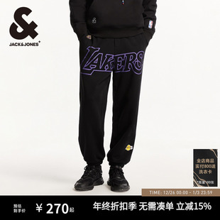 子篮球束脚潮裤 杰克琼斯男装 NBA联名湖人队字母胶印裤 新款 男 冬季