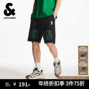 杰克琼斯男装NBA联名款男字母松紧弹力抽绳日常休闲篮球短裤冬季