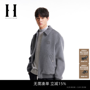 春季 百搭尖领毛呢大衣男款 HIGH联名BSQ图案刺绣时尚 SEASON