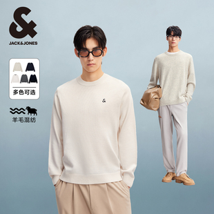 杰克琼斯冬季百搭简约潮流时尚保暖绵羊毛混纺毛衣刺绣针织衫zb