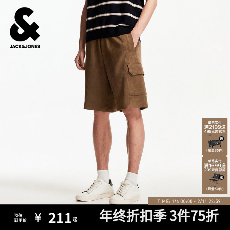 杰克琼斯秋季宽松版型时尚潮流松紧抽绳腰头双侧插袋短裤子男装