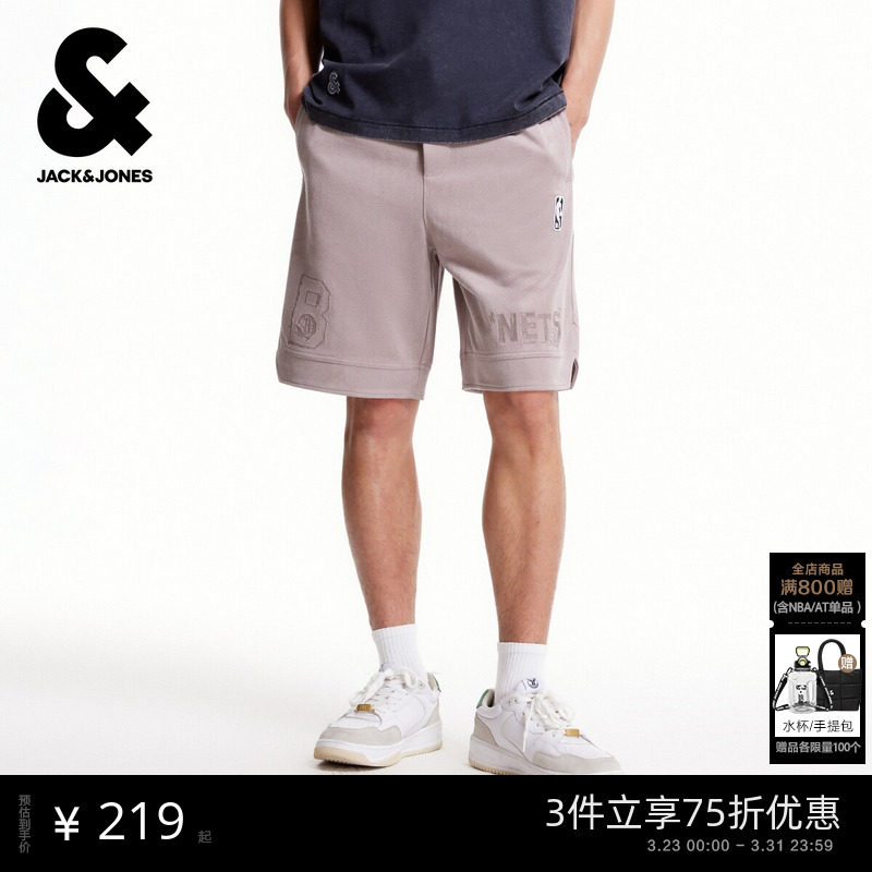 杰克琼斯NBA联名男装春季短裤潮酷出街百搭时尚字母刺绣裤子男