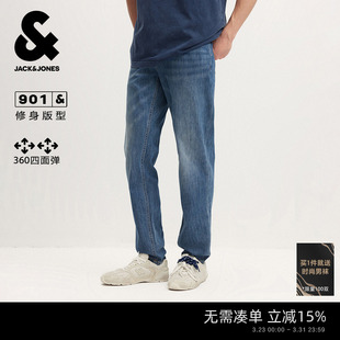新款 春夏修身 牛仔裤 猫须水洗长裤 901杰克琼斯男装 男士 子 四面弹