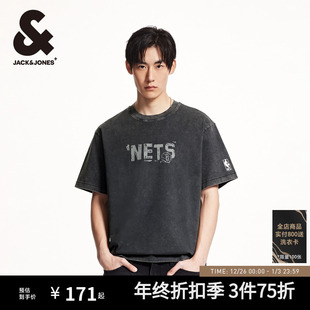 T恤男装 杰克琼斯NBA联名款 做旧水洗篮球印花纯棉宽松短袖 新款 秋季