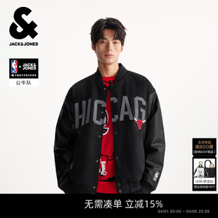 杰克琼斯NBA联名短款 麂皮棒球服保暖外套男装 轻暖颜值羽绒服