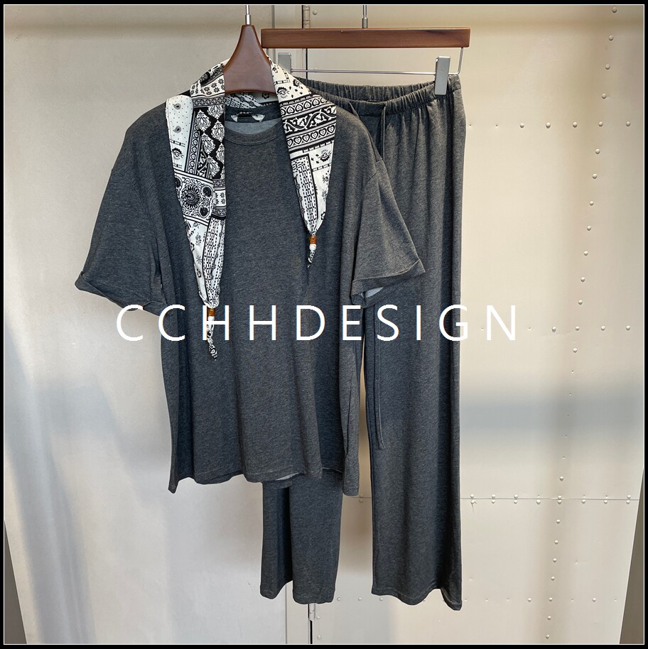 欧洲站女装2026夏季新款休闲套装短袖T恤长裤两件套时尚穿搭