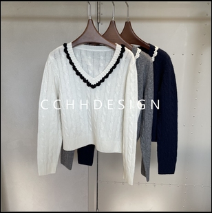 时尚 新款 洋气圆领拼色字母高级感针织休闲毛衣 2025冬季 欧洲站女装