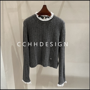 针织衫 欧洲站女装 设计感洋气山羊绒撞色圆领百搭长袖 新款 2025冬季