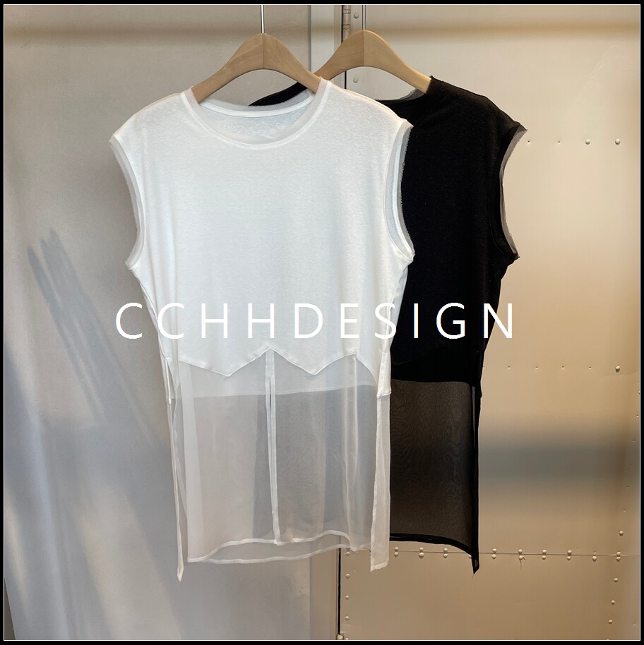 欧洲站女装2026夏季新款韩版时尚网纱拼接无袖背心显瘦百搭透视