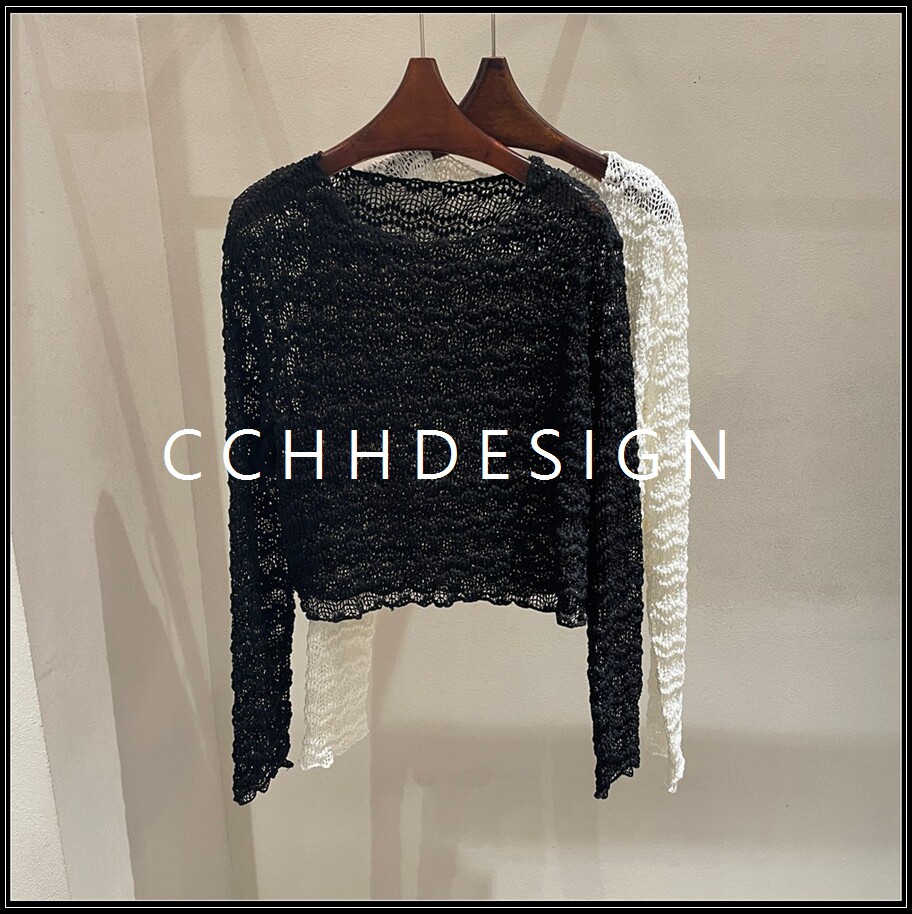 欧洲站女装2026夏季新款轻熟优雅风镂空针织衫长袖透视薄款上衣