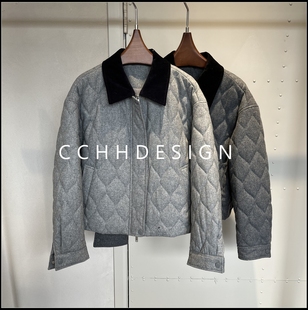 休闲翻领菱格高级感宽松显瘦短款 欧洲站女装 时尚 新款 外套 2025冬季