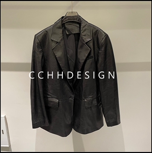 轻奢极简风羊皮西装 新款 领皮衣外套廓形通勤 2026春季 欧洲站女装