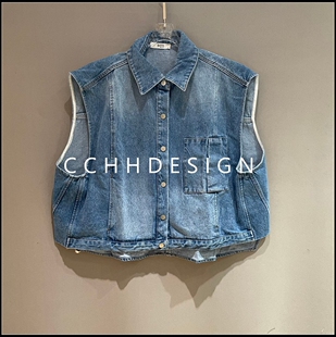 复古牛仔马甲女无袖 新款 翻领纽扣百搭显瘦马夹 2026春季 欧洲站女装