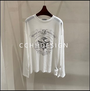 欧洲站女装2026春季新款圆领字母印花长袖T恤女宽松百搭纯棉上衣