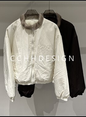 欧洲站女装2026秋冬新款时尚毛领立领白鹅绒羽绒服外套女百搭夹克