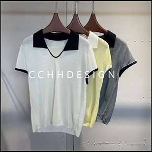 撞色POLO领短袖 新款 T恤宽松显瘦百搭轻奢风 2026春季 欧洲站女装