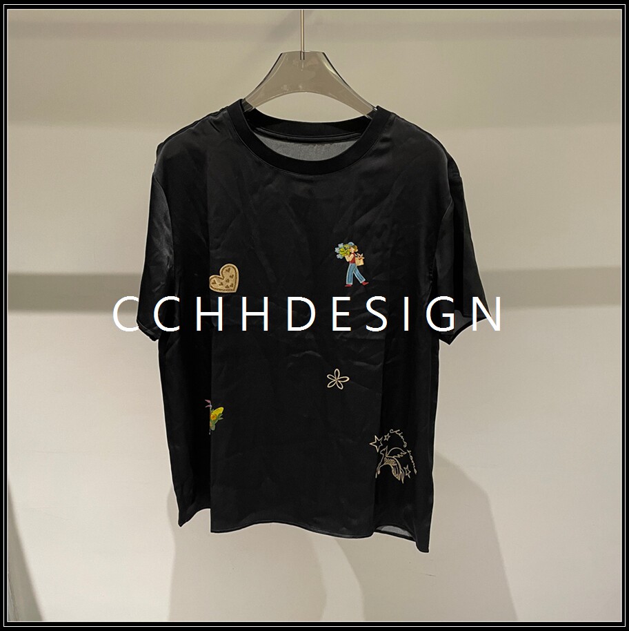 欧洲站女装2026夏季新款卡通图案短袖T恤女宽松休闲百搭真丝上衣