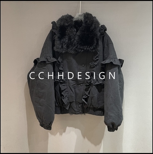 时尚 新款 小众洋气独特设计高级翻领休闲短外套 2025冬季 欧洲站女装