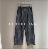 欧洲站女装 洋气百搭蕾丝拼接显瘦宽松休闲格子长裤 2025年冬季 时尚