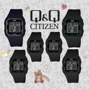 西铁城Q&Q小学生数字显示静音按键灯只看时间防水石英儿童手表