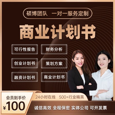 商业计划书撰写代做可行性研究报告项目创业融资立项方案策划PPT