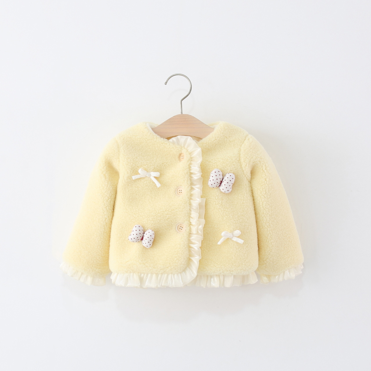 女宝宝短款花边蝴蝶结毛毛衣