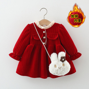 童装女童连衣裙冬季加绒儿童小女孩公主裙子0一1-3岁婴儿宝宝冬装