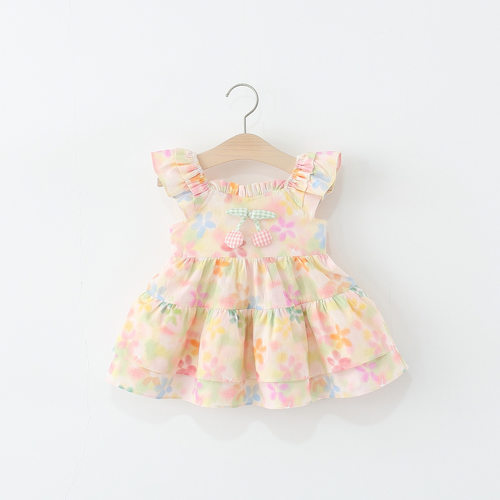 女童连衣裙夏季碎花飞袖公主裙子