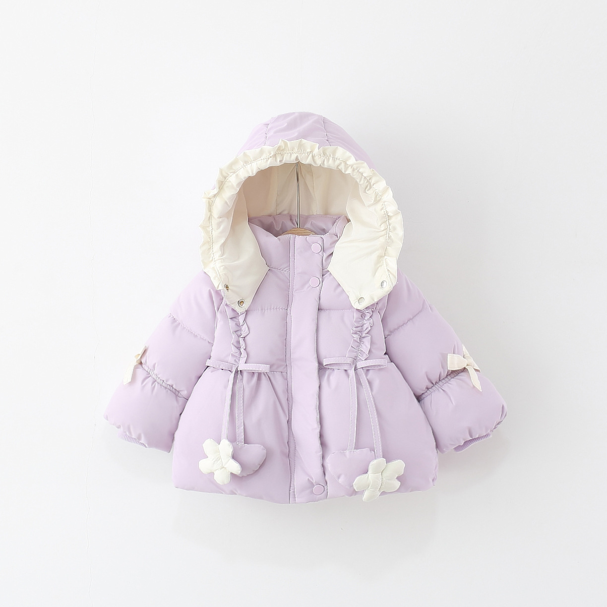 女童棉服冬季加厚加绒连帽棉袄