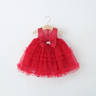 童装女童无袖连衣裙夏天儿童女宝宝蝴蝶结网纱公主裙子0一1-2-3岁