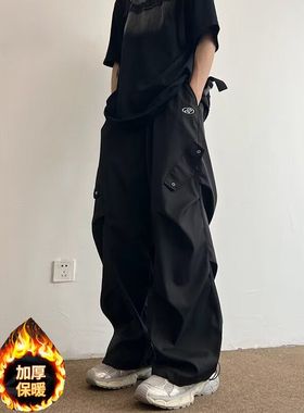 高街潮牌美式工装伞兵裤男款新款复古秋冬季加绒宽松直筒休闲裤子
