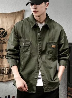 美式复古高端长袖衬衫休闲工装百搭潮流男装日系开衫衬衣