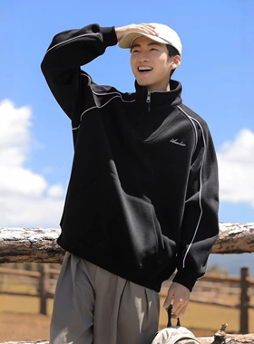 半拉链立领卫衣男女同款春秋装休闲中性风基础字母刺绣卫衣