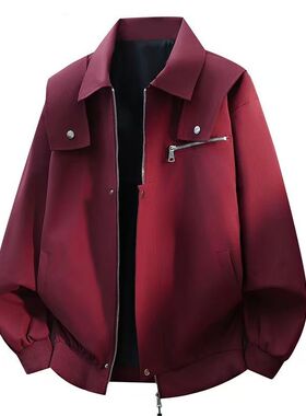 工装春秋装男痞帅时尚翻领飞行员高街复古纯色情侣夹克上衣