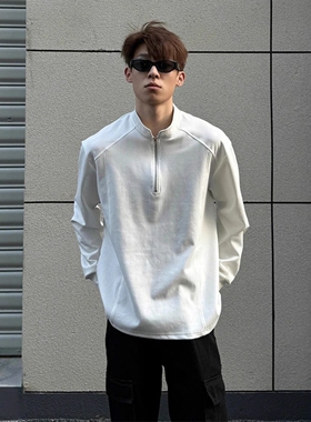 批26网图8014立体裁剪半拉链长袖卫衣白色黑色M到2XL成分100聚