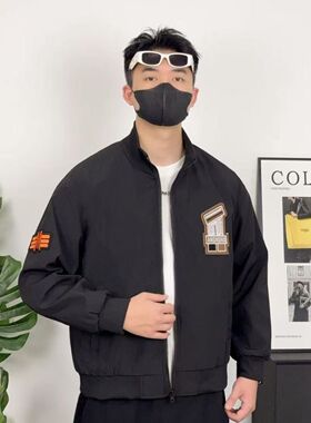 潮流休闲美式贴标刺绣百搭棒球领工装简约防风夹克上衣