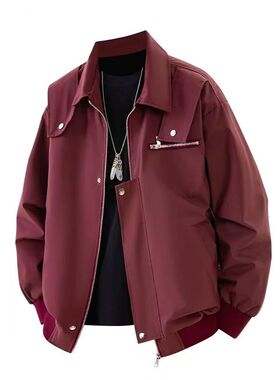 纯色简约高级感潮流春秋新款百搭翻领休闲小众夹克上衣