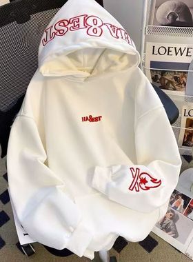 高街连帽美式卫衣火焰2025新款情侣刺绣潮牌字母宽松外套帽衫