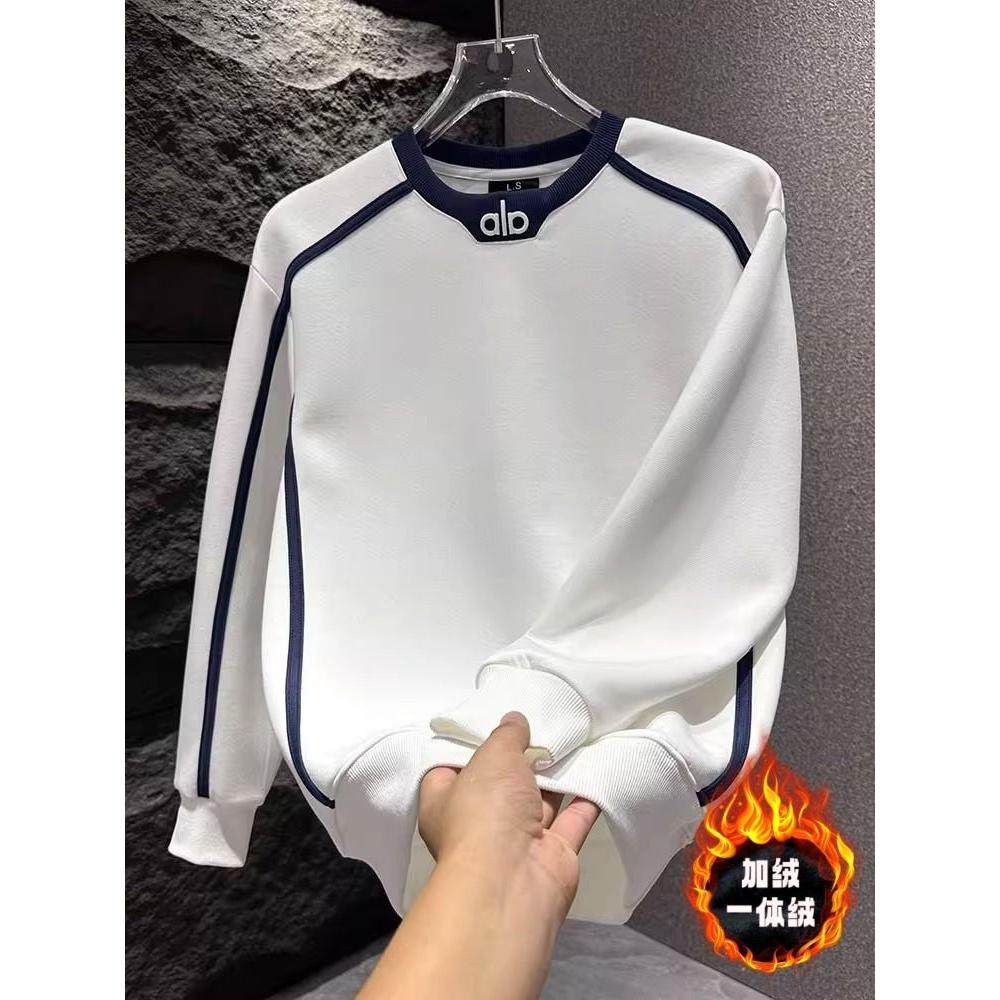 2025男士圆领拼接休闲打底T恤衫ins爆款韩版潮流卫衣拼色潮流长袖